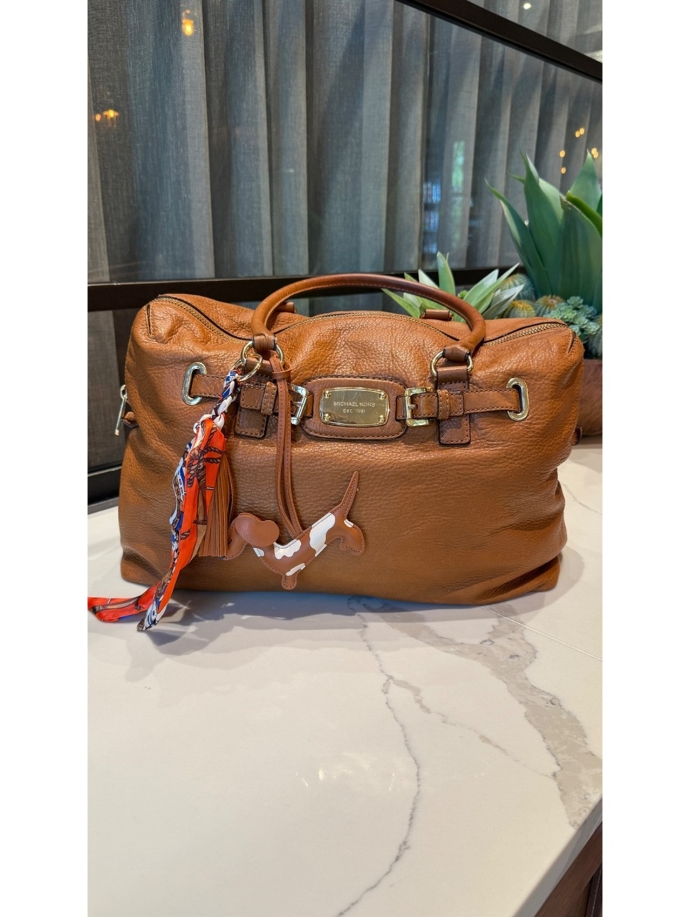 Michael Kors Hamilton Large Cognac Leather Slouchy Satchel